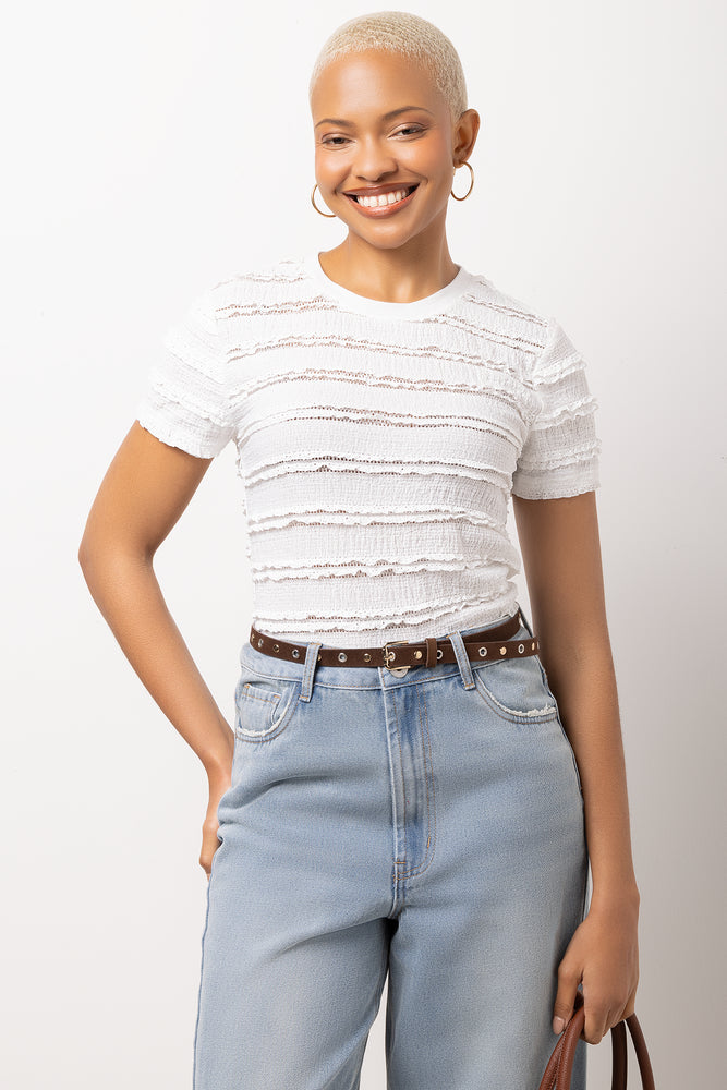 White Crinkle Lace Short Sleeve