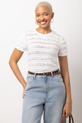White Crinkle Lace Short Sleeve Top
