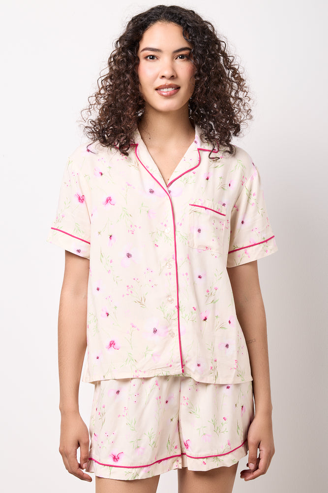 Floral Print Button Shorty Set
