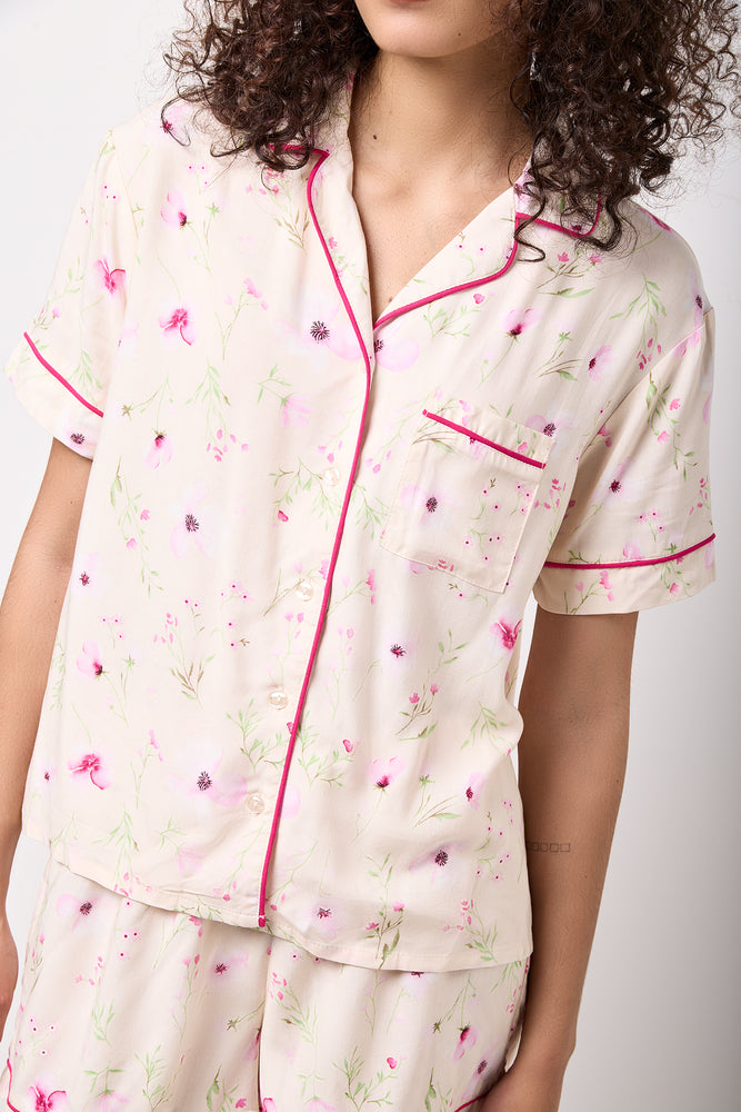 Floral Print Button Shorty Set (3)