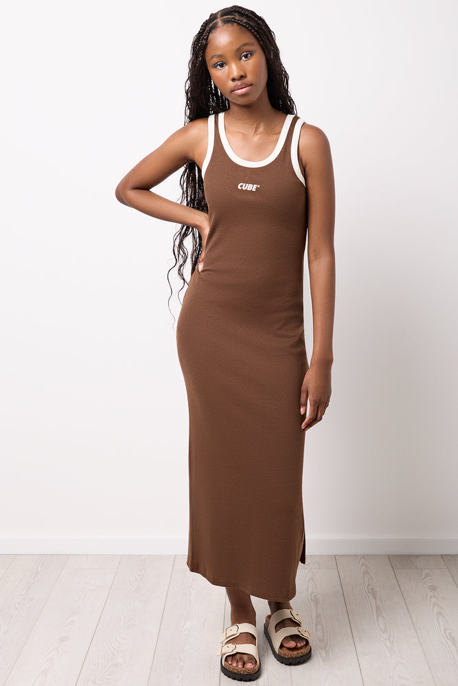 Ribbed Brown Sleeveless Bodycon Dress