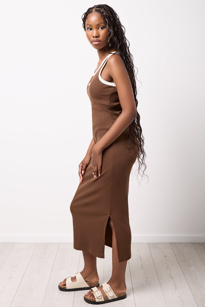 Ribbed Brown Sleeveless Bodycon Dress (1)