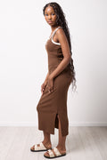 Ribbed Brown Sleeveless Bodycon Dress (1)