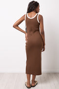 Ribbed Brown Sleeveless Bodycon Dress (2)
