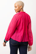 Hot Pink Crinkle Long-Sleeve Blouse (2)