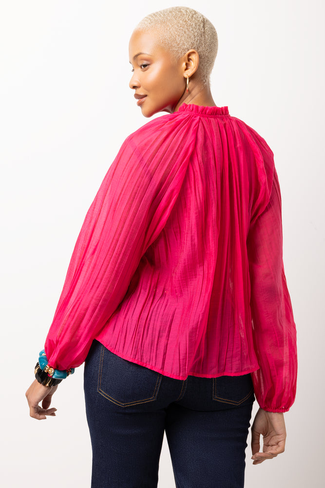 Hot Pink Crinkle Long-Sleeve Blouse (2)