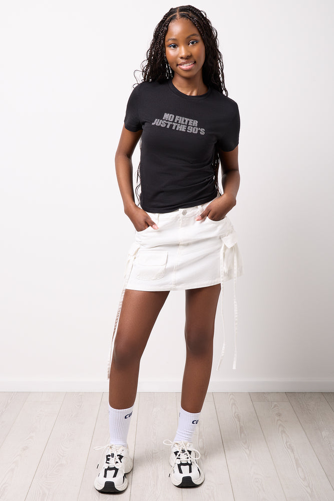 White Cargo Denim Mini Skirt