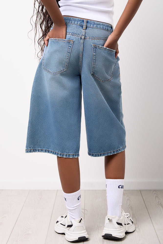 Indigo Denim Longline Shorts (2)