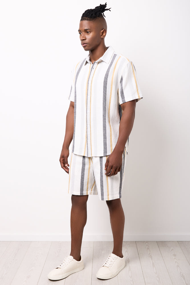 Natural Striped Textured Short-Sleeve Shirt (1)
