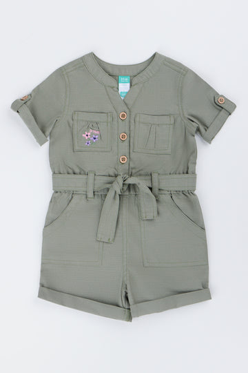 Khaki Linen Look Baby Romper
