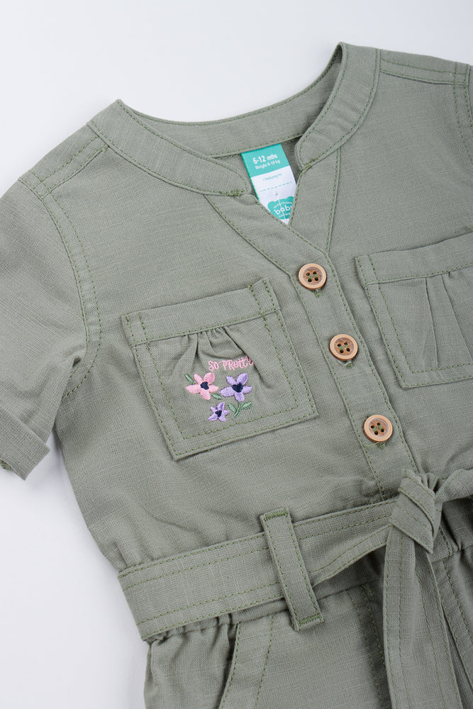 Khaki Linen Look Baby Romper (1)