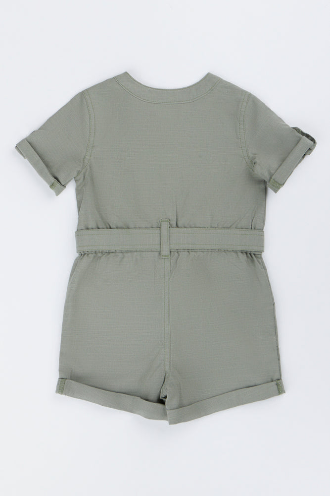 Khaki Linen Look Baby Romper (2)