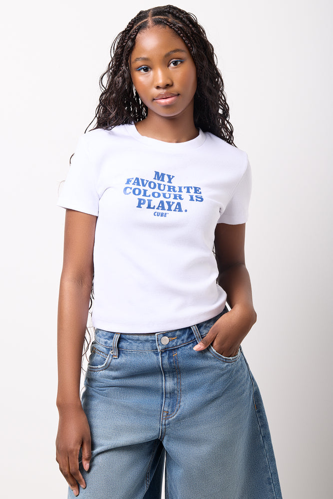 White Ribbed Graphic T-Shirt