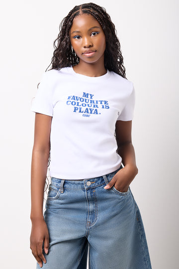 White Ribbed Graphic T-Shirt