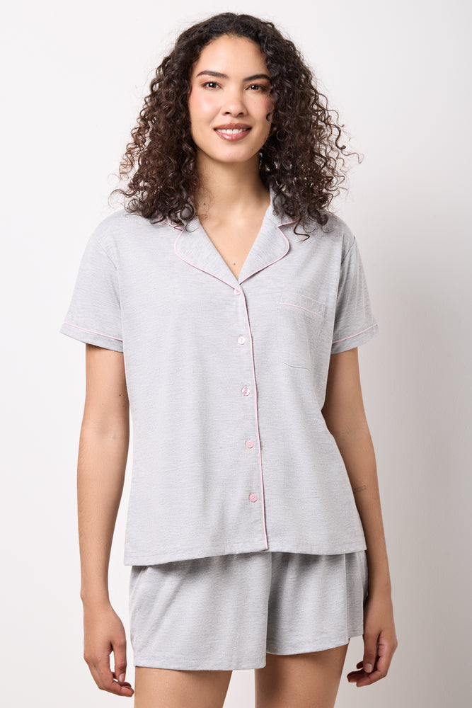 Button Through Knit Shorty Set