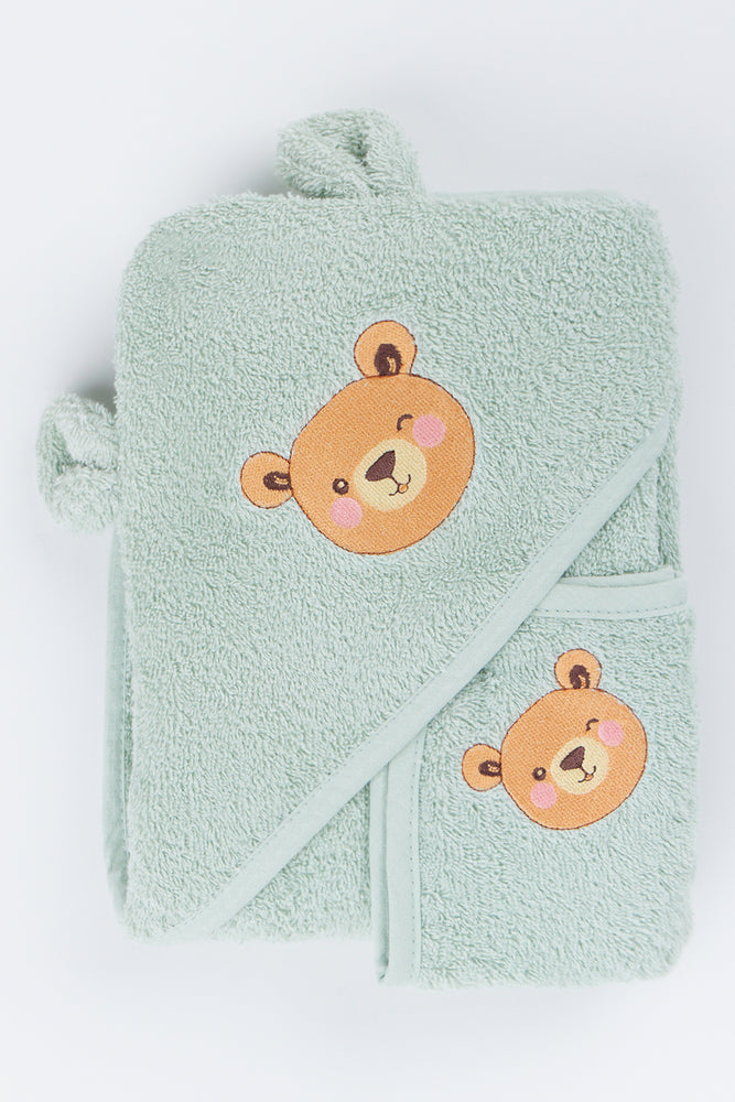Green Bear Hooded Baby Towel