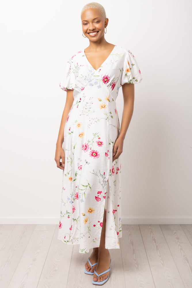 Floral Puff Sleeve Midi Dress