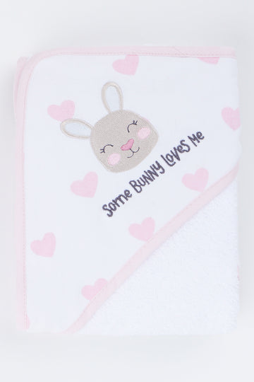 Pink Heart Bunny Hooded Towel