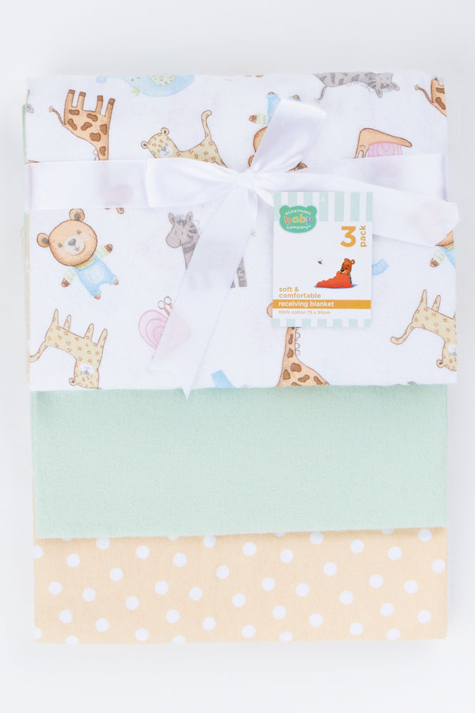 3 Pack Animal Print Receiving Blankets