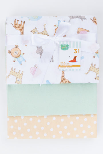 3 Pack Animal Print Receiving Blankets