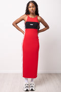 Red Colourblocked Strappy Bodycon Dress