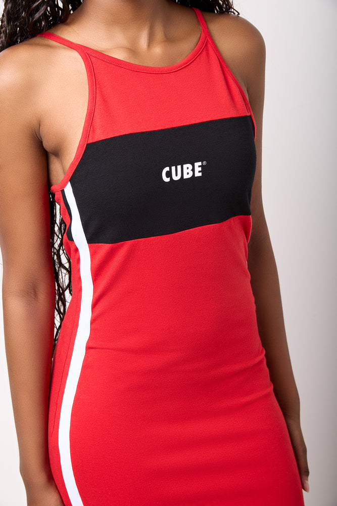 Red Colourblocked Strappy Bodycon Dress (3)