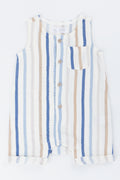 Cream Stripe Button Romper