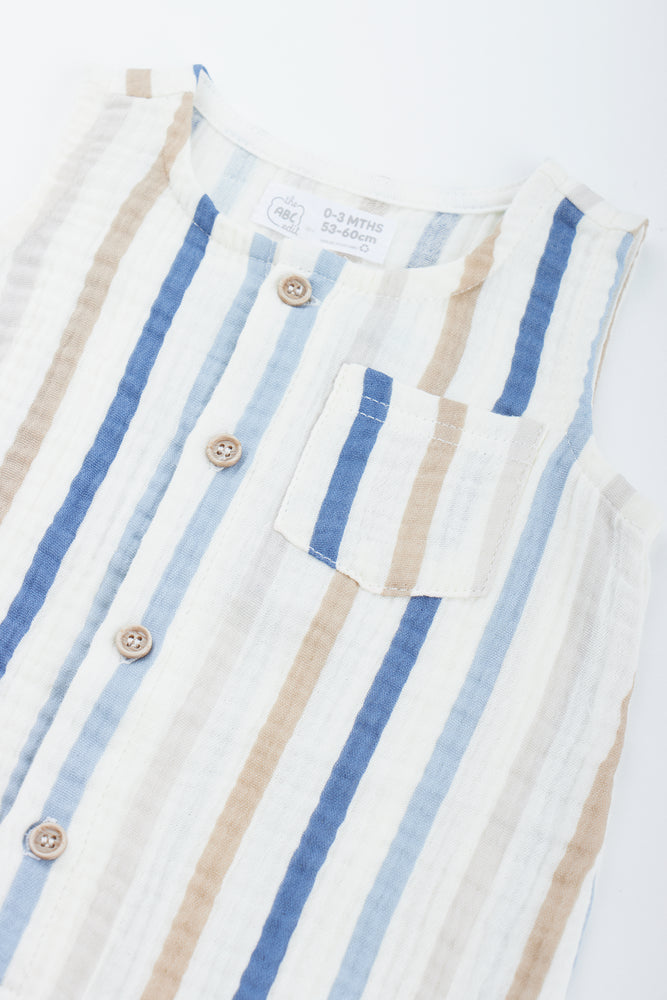 Cream Stripe Button Romper (1)