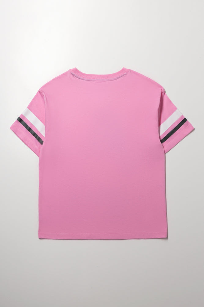 Oversized Pink V-Neck Graphic T-Shirt (2)