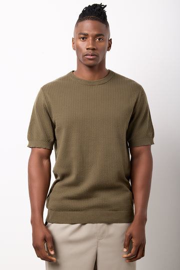 Olive Ribbed Knit Short Sleeve
