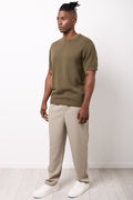 Olive Ribbed Knit Short Sleeve (1)