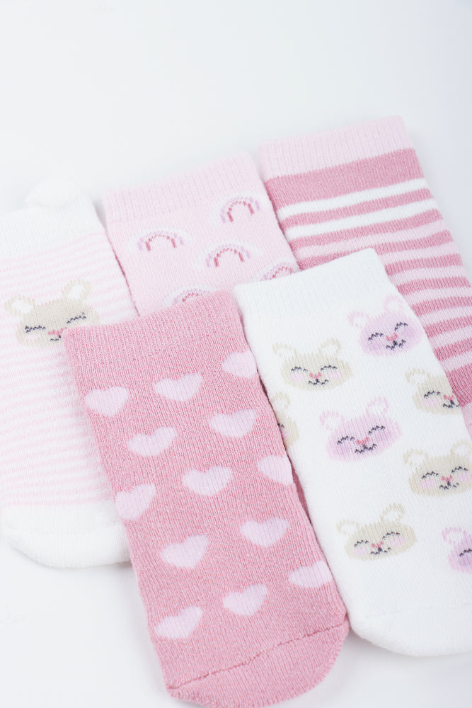 Pink 5 Pack Bunny Socks (1)