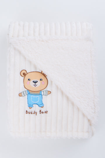 White Ribbed Buddy Bear Blanket