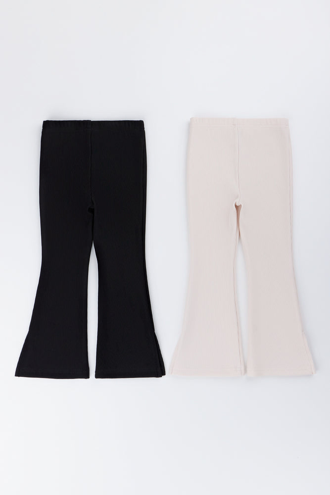2 Pack Taupe Black Flare Leggings (2)