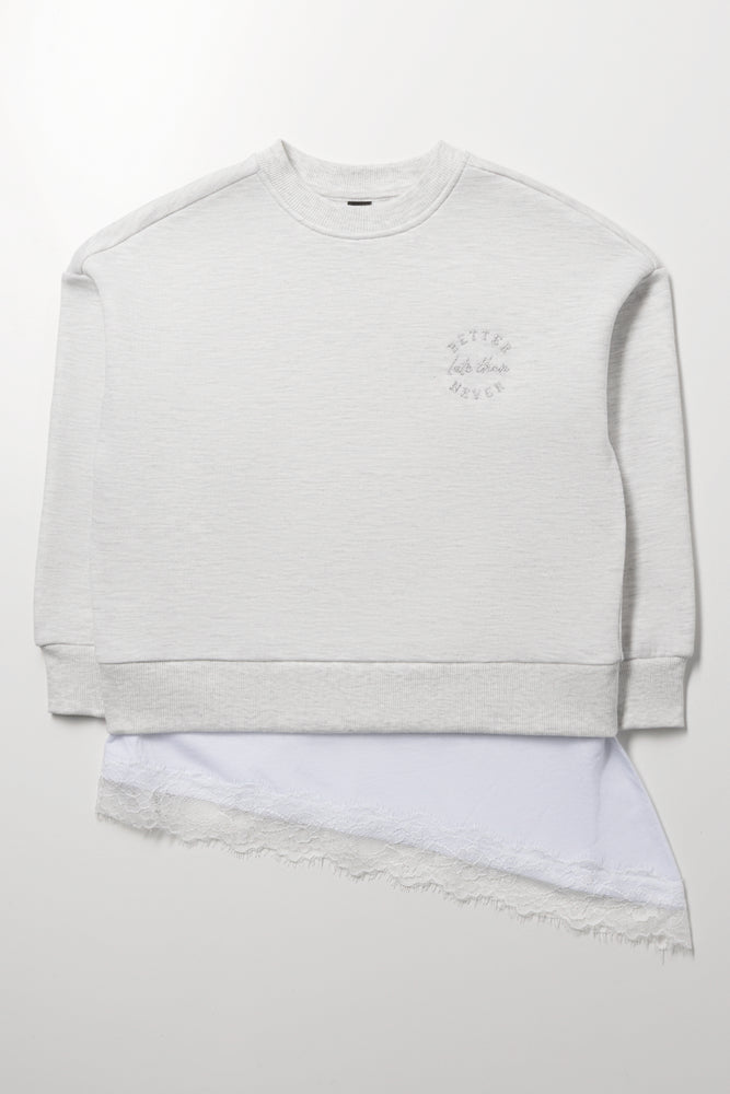 Grey Lace Detail Sweatshirt