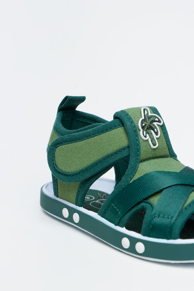 Green Palm Print Open Toe Sandals (3)
