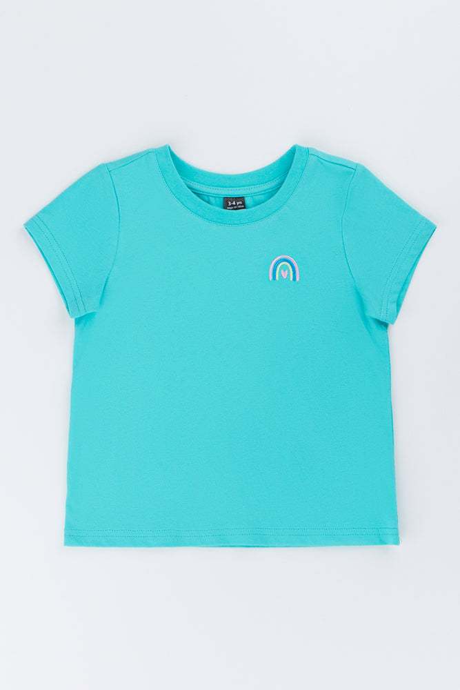 Turquoise Rainbow Embroidered T-Shirt