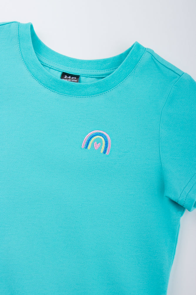 Turquoise Rainbow Embroidered T-Shirt (1)