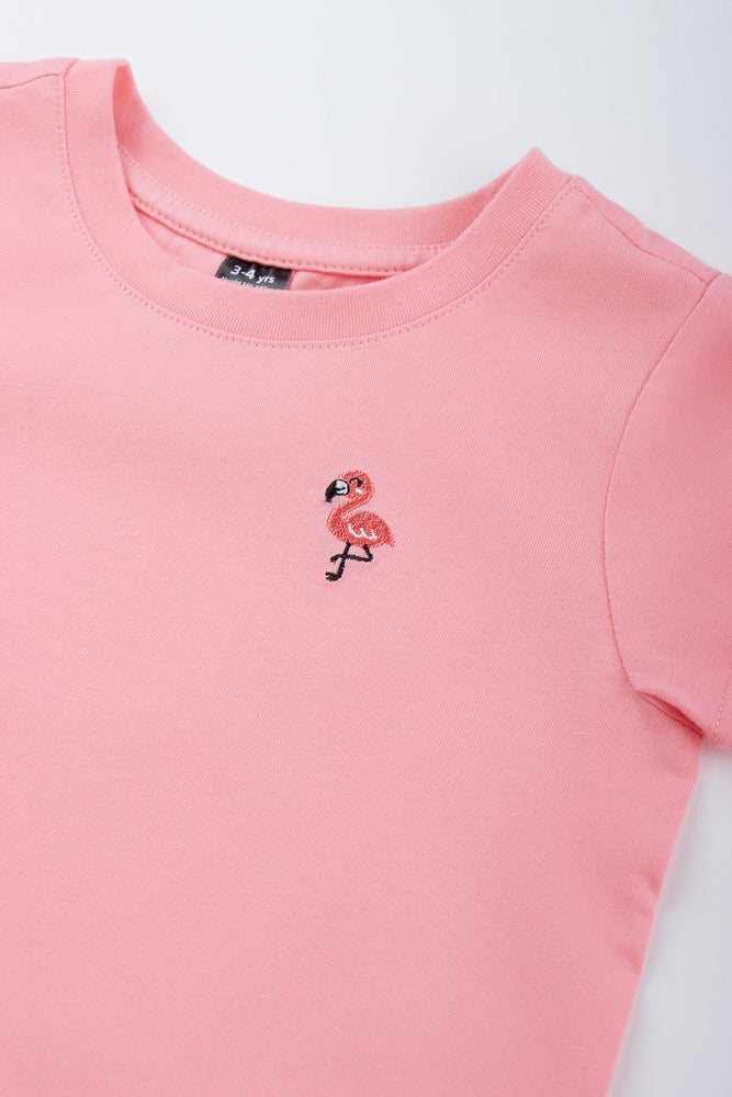 Coral Flamingo Embroidered T-Shirt (1)