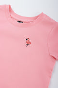 Coral Flamingo Embroidered T-Shirt (1)