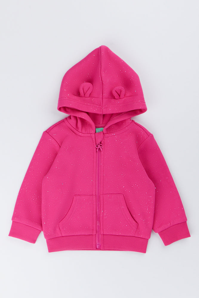 Pink Glitter Ear Detail Hoodie