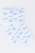 White Floral Crew Socks