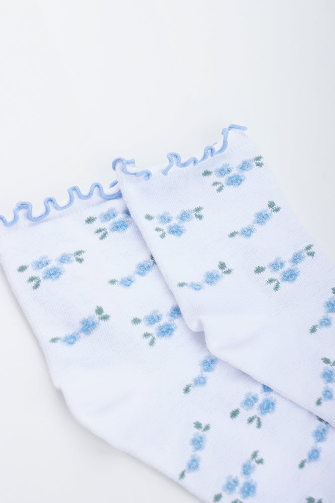 White Floral Crew Socks (1)