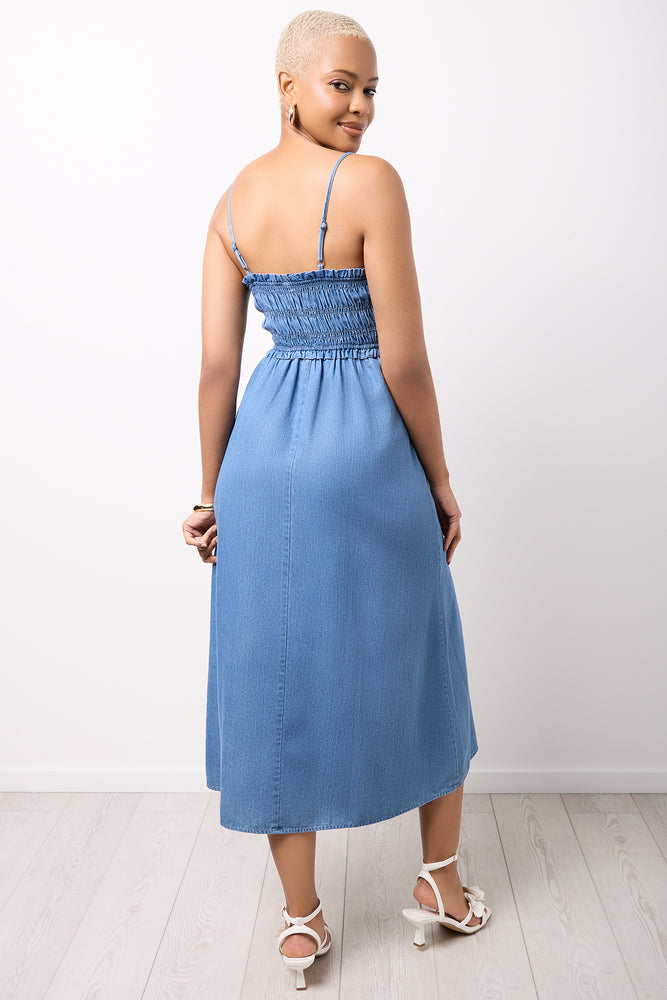 Ruched Chambray Midi Dress (2)