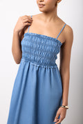Ruched Chambray Midi Dress (3)