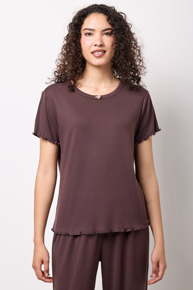 Chocolate Pointelle Knit Lounge Set