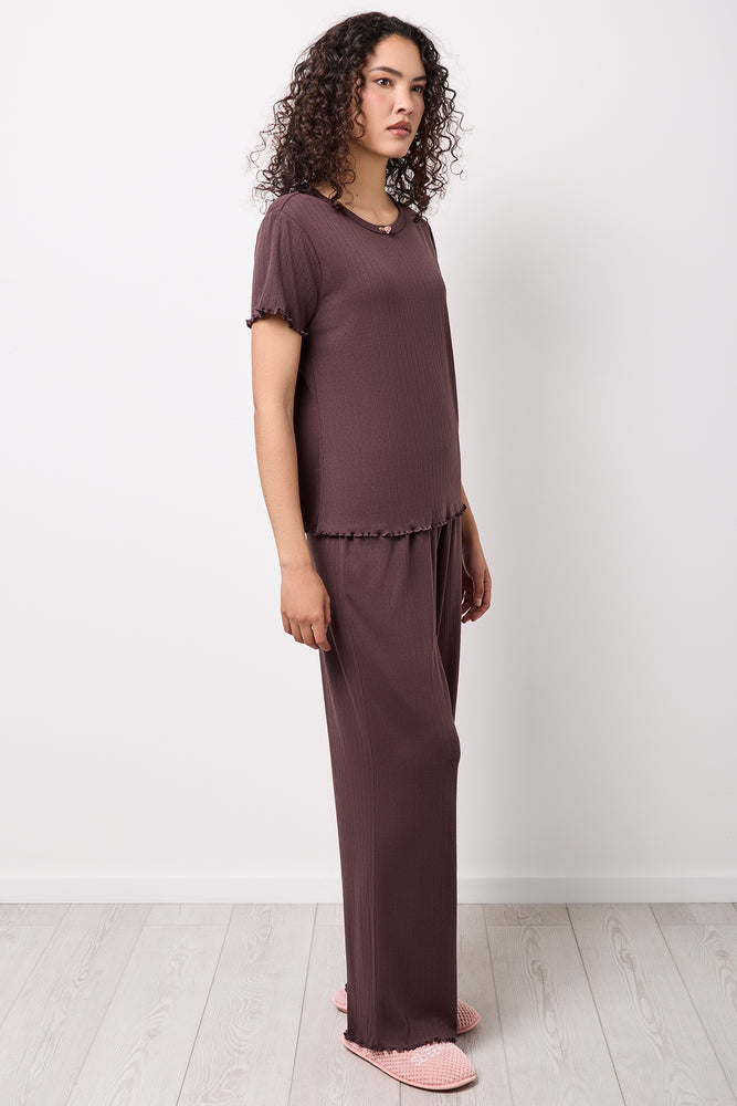 Chocolate Pointelle Knit Lounge Set (1)