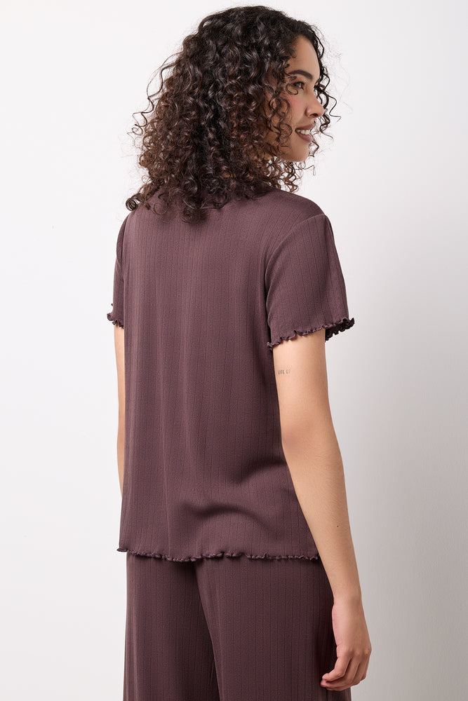 Chocolate Pointelle Knit Lounge Set (2)