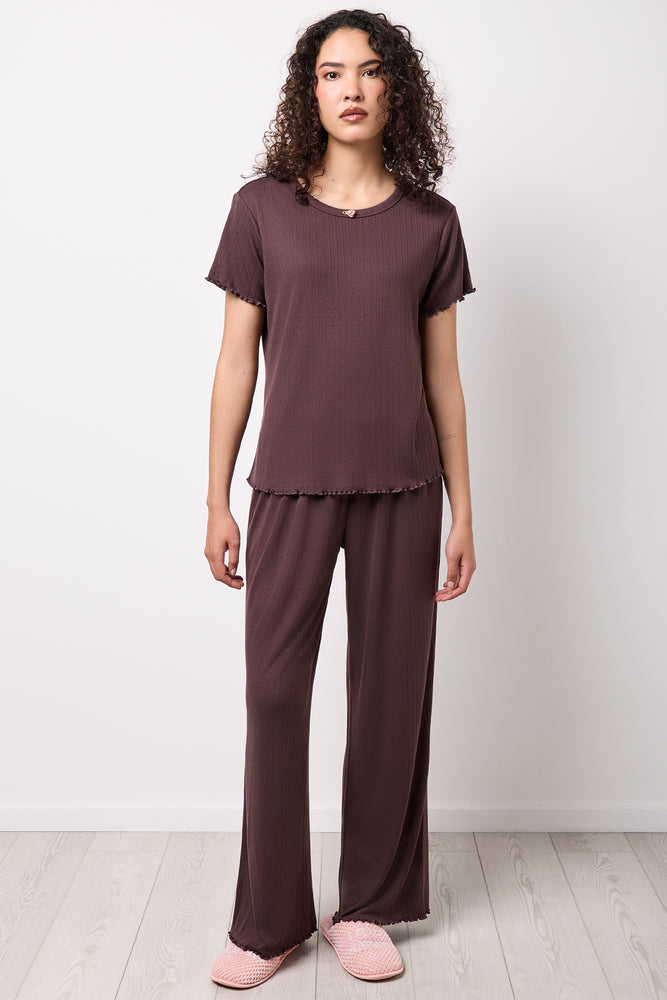 Chocolate Pointelle Knit Lounge Set (4)