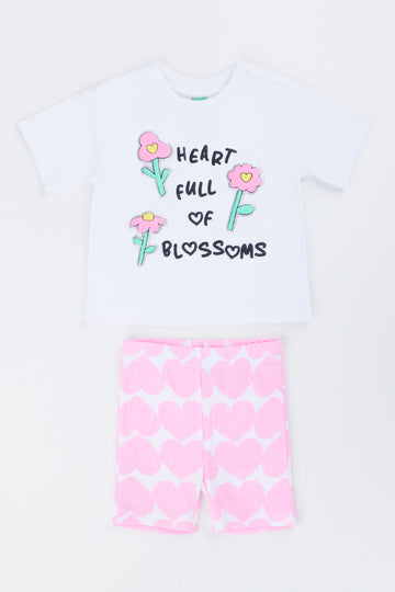 Pink & White Heart Print Cycle Set